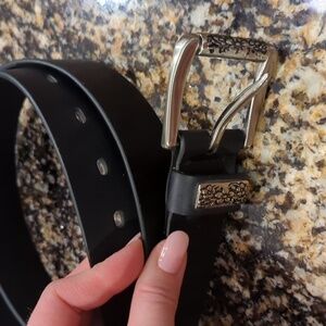 Faded Glory Vintage Y2K leather belt black Floral metal design